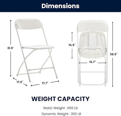 BTEXPERT Set of 5 Pack, White Plastic Folding Chair Steel Frame Commercial High Capacity Event Chair Lightweight Set for Office Wedding Party Picnic Kitchen Dining Church School