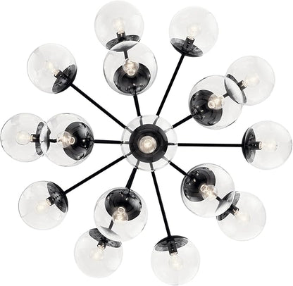 KICHLER Silvarious 16-Light Convertible Chandelier, Soft Modern Light with Clear Glass in Black, for Dining Room, Living Room or Foyer (26" x 38"), 52702BKCLR