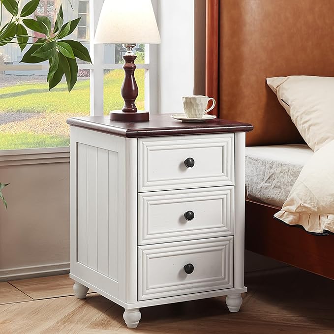 Farmhouse Dressers and Night Stand Set of 3, Wood 43.5'' Tall Dresser and 18'' Wide Chest of Drawers, Roman Column Nightstand Set of 2, Bedroom Furniture Dresser Suites for Living Room, Hallway, Home