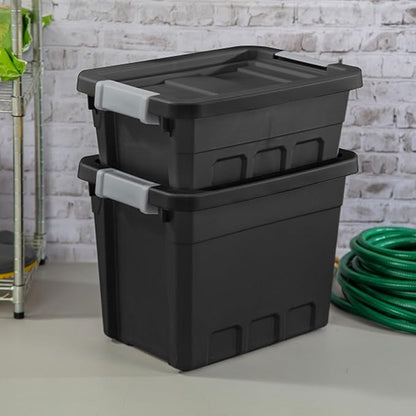 Sterilite 24-Pack Plastic Storage Bins with Lids, Stackable Containers, 4 Gallon, Black