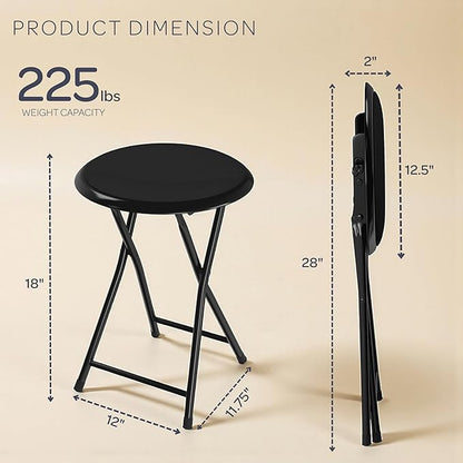 Lavish Home Folding Bar Stools - Set of 2 Heavy-Duty 18-Inch Stool - 225lb Capacity and Padded Seats for Dorm, Recreation or Game Room (Black)