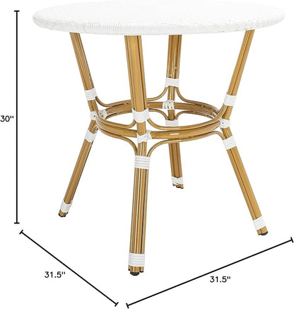 SAFAVIEH PAT4012C Outdoor Collection Sidford White Rattan Bistro Table
