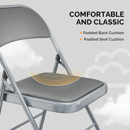 VINGLI 10 Pack Folding Chairs with Padded Seats, Metal Frame with Pu Leather Seat & Back, Capacity 350 lbs, Gray