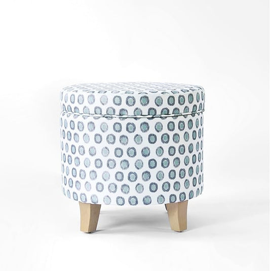 HomePop Upholstered Round Storage Ottoman|Homepop Home Décor|Upholstered Round Foot Rest Ottoman - Small Green Medallion Ikat Print