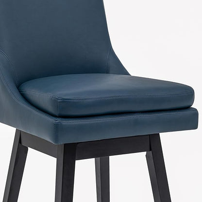 Bar Stools Set of 4, PU Leather Barstools, 26 Inch Upholstered Counter Stools with 14.2" High Back and Footrest, Swivel Counter Height Barstools for Kitchen Island Home Bar Navy Blue