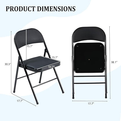4 Pack Black Folding Chairs with Padded Cushion and Back, Portable Heavy Duty Metal Frame Commercial Seat with 330-LBS Capacity, Foldable Indoor Outdoor Chairs for Office Party Events Kitchen Dinning