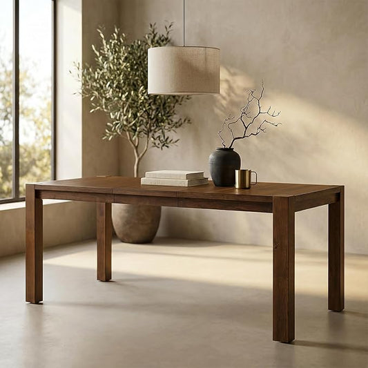60"-80" Extendable Dining Table, Modern Rectangular Wood Kitchen Table, Farmhouse Expandable Dinner Table, Traditional Large Extension Meeting Desk for Dining Room, Living Room, Walnut