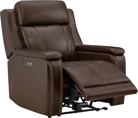 Watson & Whitely Genuine Leather Electric Recliner Chairs for Adults, Lay Flat Recliner with Power Headrest & Chargers for Living Room, Dark Brown