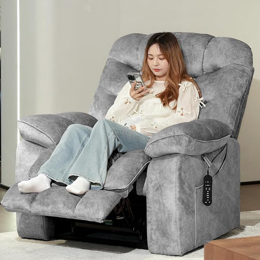 EONIX Oversized Wide Big Man Power Lift Recliner Chair for Elderly with Heat and Massage, 400lbs Dual Motor Lay Flat Electirc Lift Chair with Extended Footrest, SLRY008063, Grey