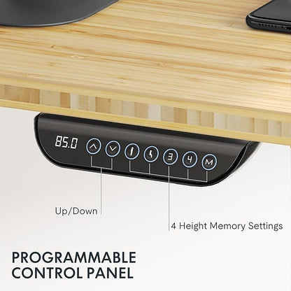 FLEXISPOT E6 MAX Bamboo 60x30 Inch Dual Motor 3-Stage Heavy Duty Standing Desk, 330lbs Weight Capacity, Height Adjustable Desk w/Cable Management & Wheels (Solid Bamboo Curved Desktop + Black Frame)