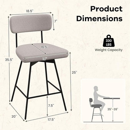 COSTWAY Bar Stools Set of 4, 25” Upholstered Counter Height Bar Stools with Back, 360° Swivel Dining Chairs with Heavy-Duty Metal Legs and Footrests, for Kitchen Island, Dining Room, Bar (4, Beige)