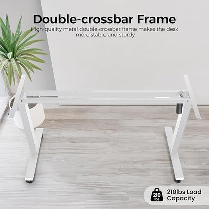 Electric Adjustable Standing Desk with Wheels, 63'' x 24''Sit Stand Desk with Dual Crossbeam and Mouse Pad, 27''-46'' Lifting Range Stand up Table with Ergonomic Arc Desktop (White Arc)