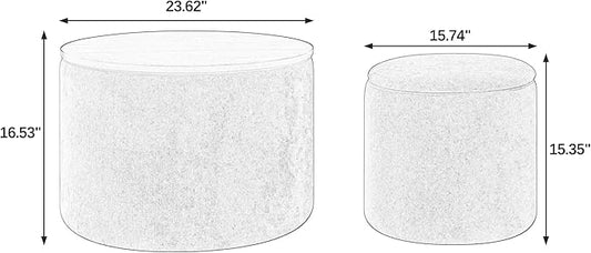 DAGONHIL 2-Piece Set Round Chenille Storage Ottoman, Equipped with a Drum Shaped Small Stool, Storage Space, and MDF Made Desktop Panel (Beige 23.6"x23.6"x16.5")