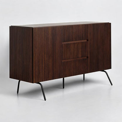 NTC Veil Sideboard with 2 Doors and 3 Drawers, Buffet Cabinet with Vertical Groove Design and Metal Legs, Storage Cabinet for Living Room, and Entryway, Effortless Assembly - Dark Walnut
