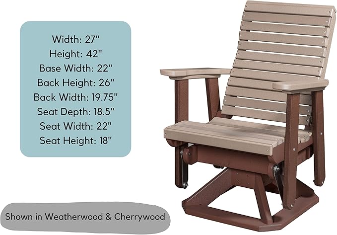 DutchCrafters Modern Horizontal Slat High Back Poly Glider Chair Outdoor Patio Furniture (Black & Weatherwood)