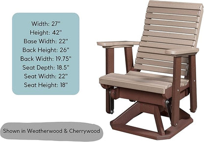 DutchCrafters Modern Horizontal Slat High Back Poly Glider Chair Outdoor Patio Furniture (Black & Cedar)