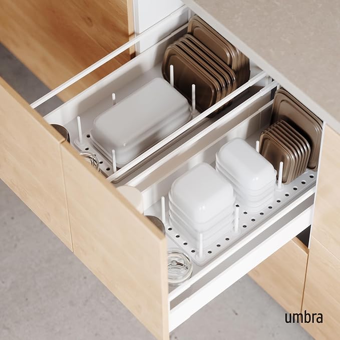 Umbra Peggy Kitchen Cupboard, Shelf and Drawer Organizer Tray - Adjustable Storage System, White