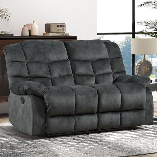 CANMOV Manual Loveseat Recliner, 2 Seat Recliner Sofa Chair with Armrest and Overstuffed Backrest, Couch Set for Living Room, Bedroom, Office, Grey
