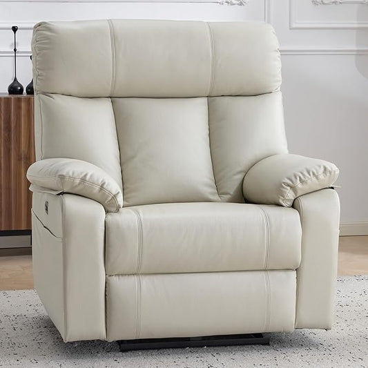 AEDI 450lbs Genuine Leather Power Recliner Chair for Big and Tall Adults Oversized Electric Reclining Sofa for Living Room,Extra Wide 27" Seat,USB Charging(Top Grain Leather,Light Gray)