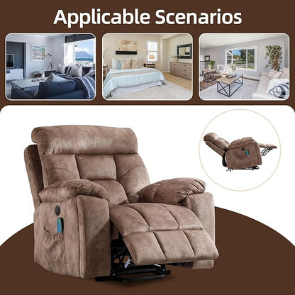 CANMOV Large Power Lift Recliner Chair with Massage and Heat for Elderly Big and Tall People, Overstuffed Wide Recliners with 2 Cup Holders, Side Pocket and USB Port, Camel