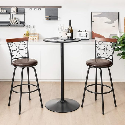 COSTWAY Bar Stools for Kitchen Island, 24/30 Inch Adjustable Seat Height Swivel Barstools Set of 2, Cushioned Seat & Cozy Backrest, Extra Leg Tubes for Height Adjustment, for Kitchen, Bar (2)