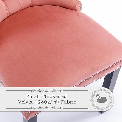 Velvet Upholstered Dining Chairs Set of 8, Modern Style Kitchen Side Chairs with Nailhead Trim and Wood Legs,Metal Pulling Ring for Dining Room Living Room(Pink)