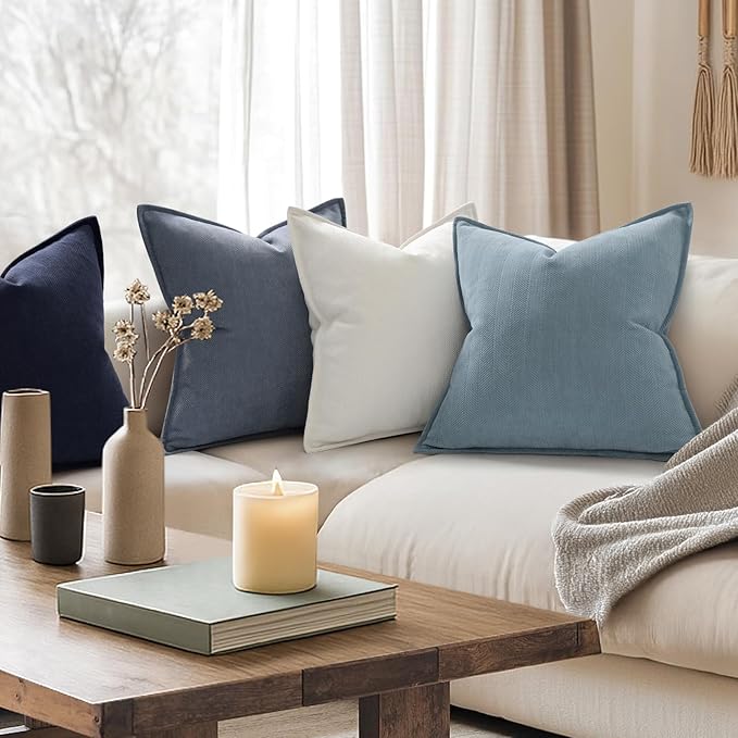 ZWJD Throw Blue Pillow Covers 12x20 inch Set of 2 Chenille Pillow Covers with Elegant Design Soft and Luxurious Decorative Throw Pillows for Couch, Bed, and Home Decor (Light Blue)
