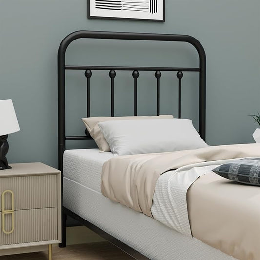 Vintage Twin Size Metal Bed Frame Height Adjustable Headboard Only, Wrought Iron Black Farmhouse Bed Frame Headboard, Easy Assembly, Short Clearance, Tall or Low Setting