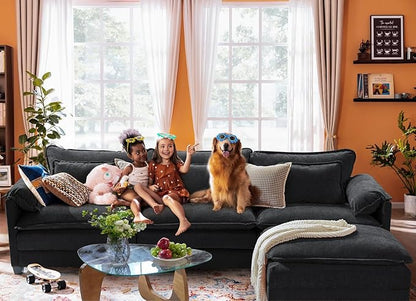 ELUCHANG Oversized 116" Modular Sectional Sofa, Comfy Cloud Couch, U Shaped Deep Seat Sofa Couches for Living Room, 5-Seater Modern Sofa with Movable Ottoman, DIY Combination - Chenille Black