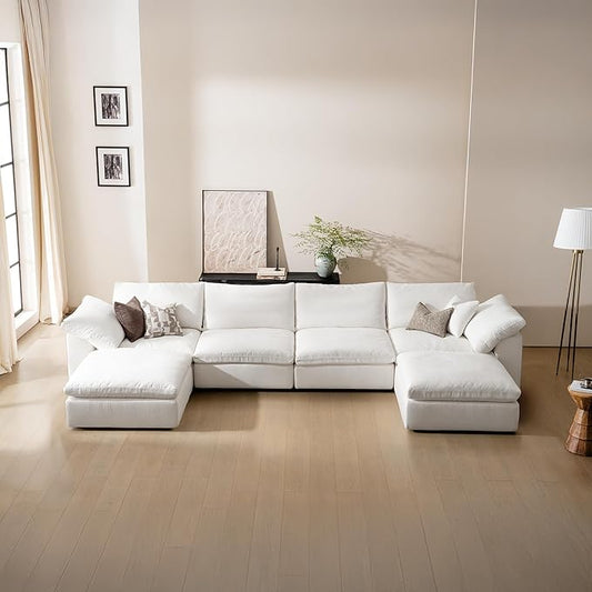 Modular Sectional Sofa, 141.7" L Shaped Modern Sofa Modular Sectional Cloud Couch with Ottoman, Modern Cloud Sectional Couches for Living Room, Deep Seat Sofa with Washable Cover