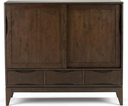 SIMPLIHOME Harper Solid Wood 48 inch Storage Cabinet in Walnut Brown (Set of 2) for The Living Room, Entryway and Family Room