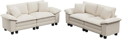 PHI VILLA Cloud Modular Couches Sets, 2 Pieces Sectional Loveseat Sofa Set, 4-Seater Comfy Couch for Living Room, Corduroy Fabric, Beige
