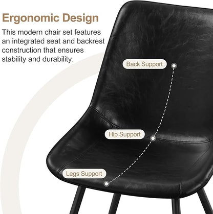 Yaheetech Dining Chairs Set of 6 Modern Upholstered Dining Room Chairs with Faux Leather Seat and Metal Legs for Home, Kitchen, Armless Design, Black