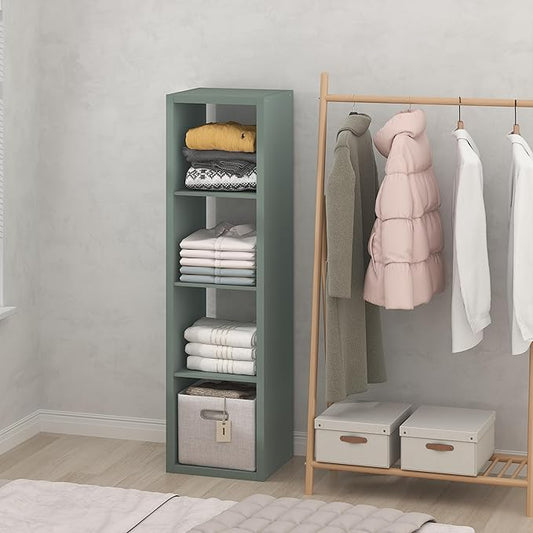 Furinno Cubic Closet Organizers and Storage, 4-Cube Closet Organizer, Vertical Open Shelf Closet Storage, Extra Thick Frame for Wardrobe, Bedroom, Living Room, Sage Green