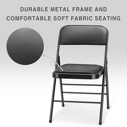 cyclone sound 2 Pack Folding Chairs with PU Padded Cushion and Back, Commercial Grade Metal Chairs with Comfortable PU Leather Cushion for Home and Office, for Indoor and Outdoor Events (2, Black-PU)