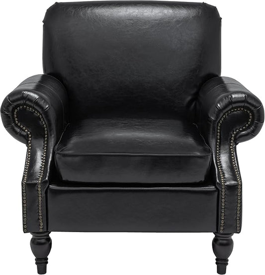 Accent Chair,22.4" Seat Depth Armchair with Roll Arms,36.6W*34.3D*34.6H Living Room Chair,Wood Legs,Set of 2,Faux Leather in Black