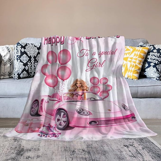 Birthday Blanket Birthday Gifts for Girls Women Pink Throw Blanket for Kids Adults Soft Warm Cozy Fleece Blanket for Couch Sofa Bed 60"x80"