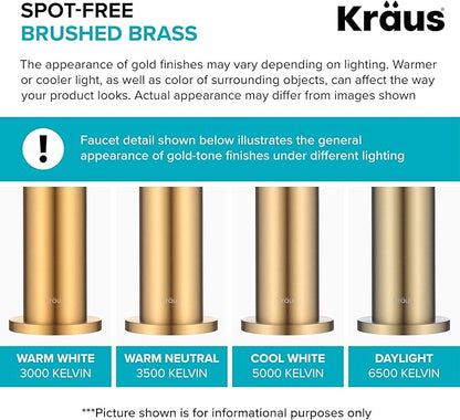 KRAUS Oletto Single Handle Pull Down Kitchen Faucet with QuickDock Top Mount Installation Assembly in Spot-Free Brushed Brass, KPF-2620BB