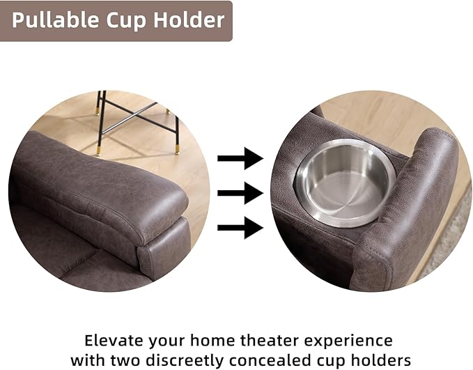 Leather Recliner Chair, Manual Recliner Chair for Adults with Overstuffed Arms and Back, Single Sofa Recliner with Cup Holders for Living Room (1, Grey)