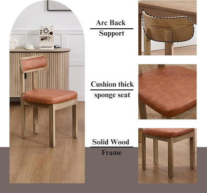 Brown Dining Chairs Set of 2, Mid Century Modern Leather Dining Room Chairs with Curved Back, Armless Kitchen Chairs for Living Room/Restaurant/Balcony/Bedroom/Home Desk/Task