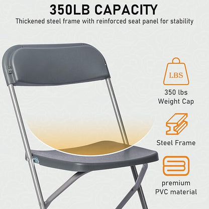 SEALAMB Plastic Folding Chairs 10 Pack, Gray Commercial Portable Indoor/Outdoor Chairs for Home Office, Wedding, Events Parties with Steel Frame, 350lbs Capacity (Gray-Plastic, 10 Pack)
