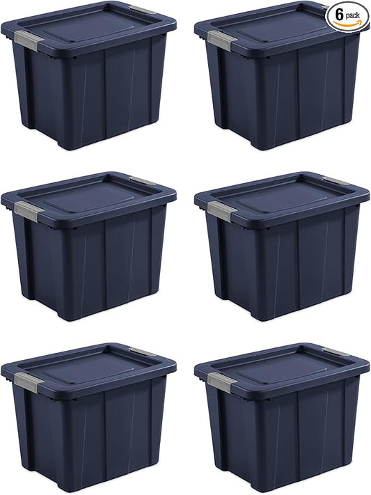 Sterilite 6-Pack Storage Bins with Lids, Heavy Duty Totes, Tuff1, 18 Gallon, Dark Indigo