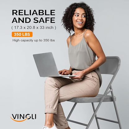 VINGLI Folding Chairs All Steel Metal Frame, Capacity 350 lbs, Durable Portable and Versatile for Indoor Outdoor Use, Gray, Set of 8