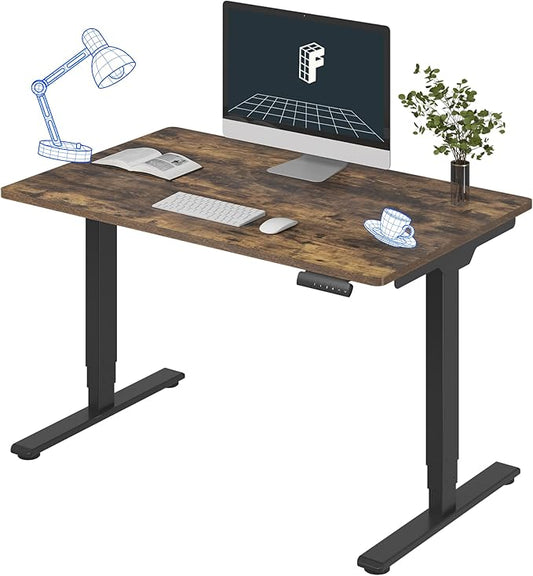 Stand Up Desk 3 Stages Dual Motor Electric Standing Desk 48x30 Inch Whole-Piece Board Height Adjustable Desk Electric Sit Stand Desk(Black Frame + Special Walnut Desktop, 2 Packages)