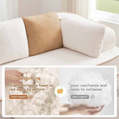 Cloud Sectional Sofa Modern Boneless Couch for Living Room, Comfy Deep Seat Comfy Teddy Fabric Double Sofa Chaise No Assembly Required (White, 77.2" Double Chaise Lounge)