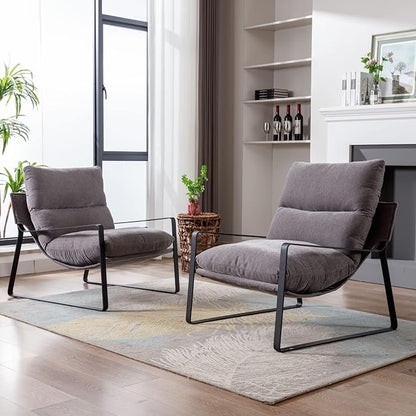 LukeAlon Modern Linen Accent Armchairs Set of 2, Upholstered Living Room Chairs with Metal Base Thickened Cushion Single Sofa Chairs Comfy Lounge Chairs for Bedroom Living Room, Grey