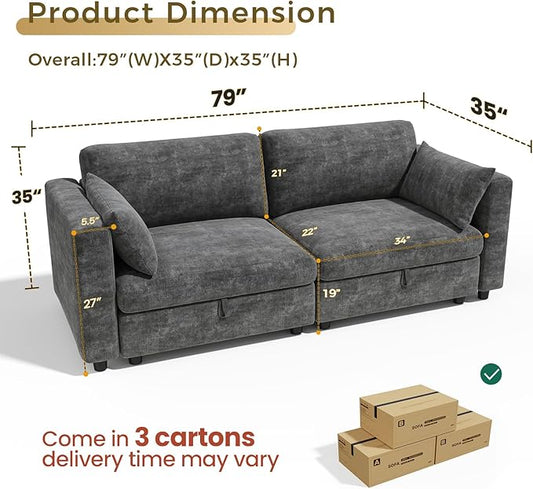 KKL Modular Sectional Sofa Couches for Living Room, Loveseat Sofa Couch with Adjustable Backrest, 2 Seater Sofa Couch with Comfy Cushion, Chenille, Grey