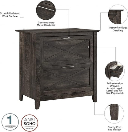 Bush Furniture Key West 54W Computer Desk with Storage and 2 Drawer Lateral File Cabinet in Dark Gray Hickory