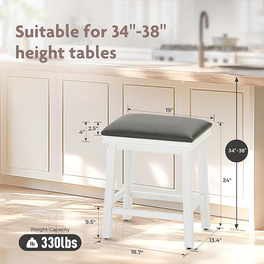 ALPHA HOME 24 Inch Counter Height Bar Stools Set of 4, Modern Design, Upgraded Faux Leather Upholstery, Sturdy Wood Legs - Ideal for Kitchen Islands, Black