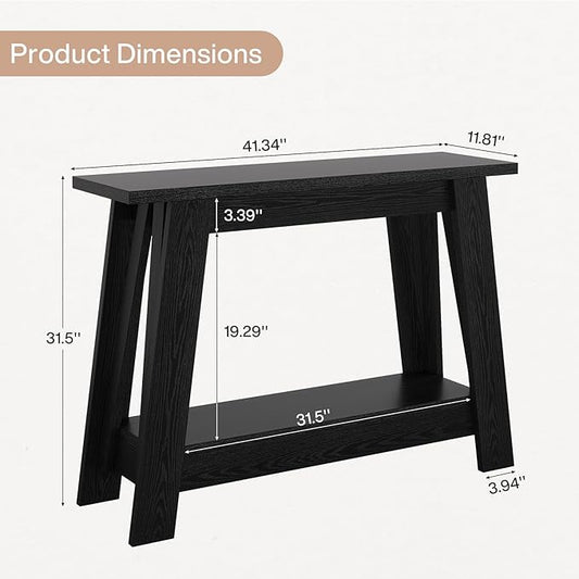 Tribesigns 41.3" Farmhouse Console Table, 2-Tier Wooden Entryway Table with Storage, Rustic Narrow Behind Couch for Living Room, Hallway, Foyer, Black